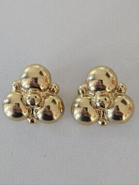 Vintage YSL Yves Saint Laurent Gold Bubble Cluster Clip-On Earrings 1.25"